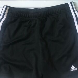 Ladies Small Black Adidas Shorts. Shorts are black with 3 stripes down sides EUC